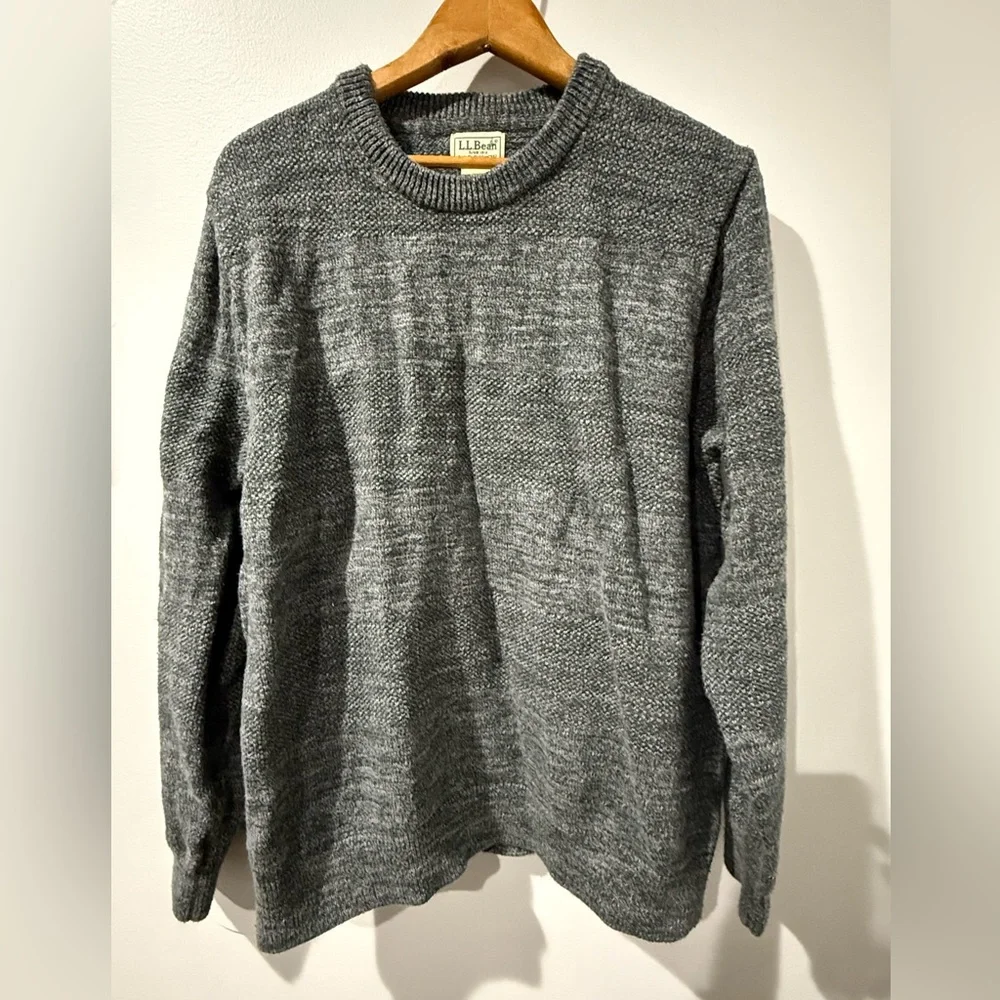 L.L. Bean Crew Neck Jumper Men's XL‎ Grey Mix 100% Cotton Knit 500236 Q